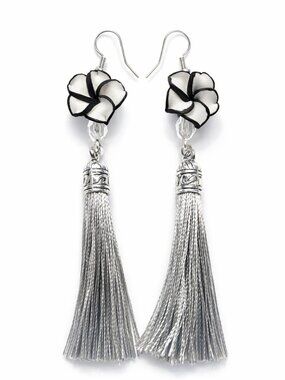 Silver Floral Tassel Earrings – Handmade Boho Dangles